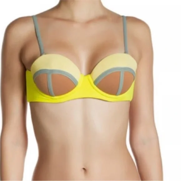 Maaji Women's M Firefly Timbers Yellow Reversible Swimsuit Bikini Top Underwire - Picture 1 of 9
